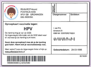 HPV Vaccinatie oproepkaart