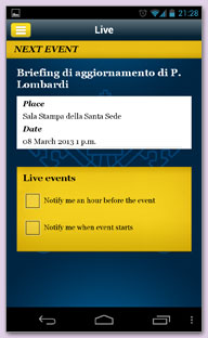 Pope App - Detailscherm volgende activiteit